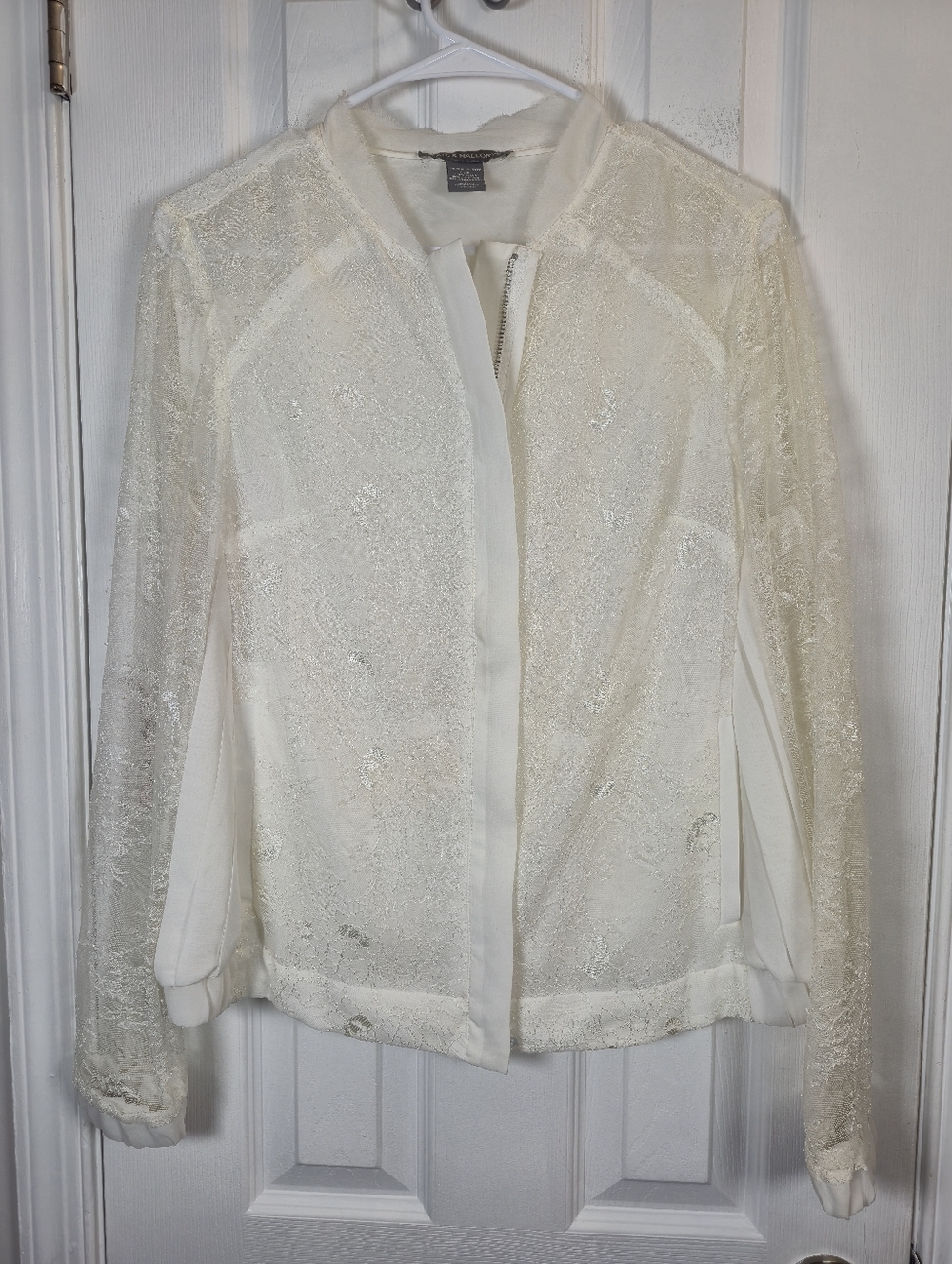 Kate & Mallory Cream Lace Pleated Back Bomber Jacket Size S